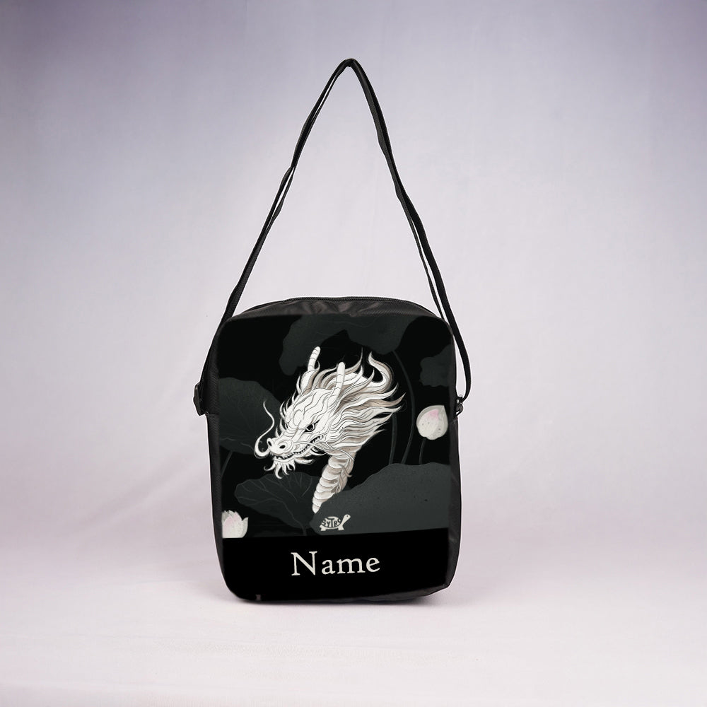 Sytro White Dragon Custom Name Crossbody Bag
