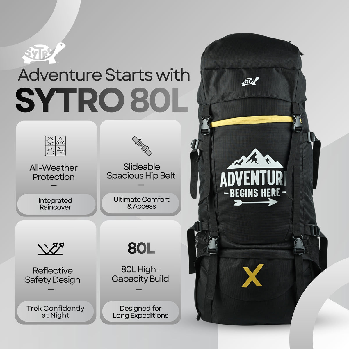 Sytro SHELLX ONYX 80L Trekking Backpack