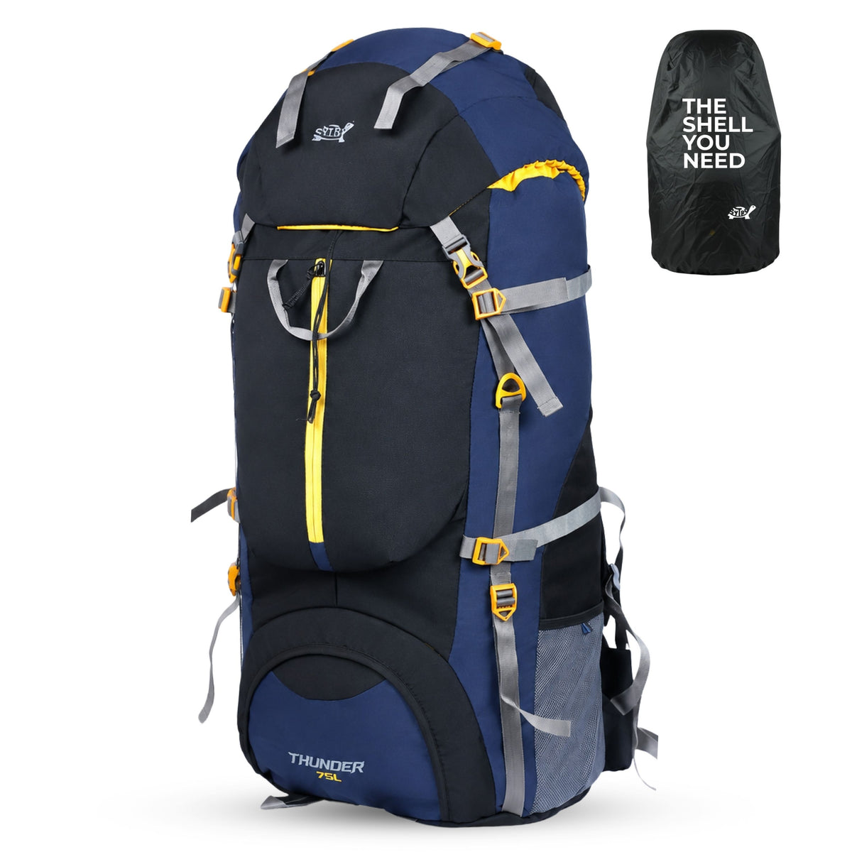 Thunder 75L Rucksack for Trekking & Travel | Hiking Backpack with Rain Cover (black/blue)