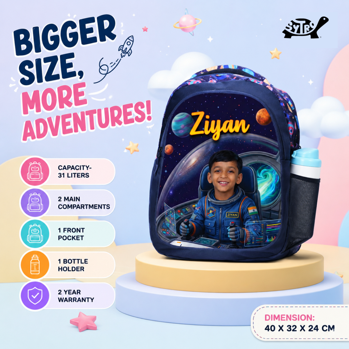 Galaxy Rider School Combo — 31L Bag + Lunch Bag + Pencil Pouch