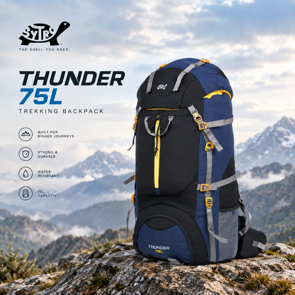 Thunder 75L Rucksack for Trekking & Travel | Hiking Backpack with Rain Cover (black/blue)