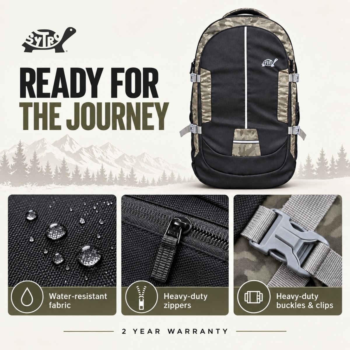 SYTRO Camo 60L Trekking & Travel Backpack with Laptop Sleeve, Water-Resistant