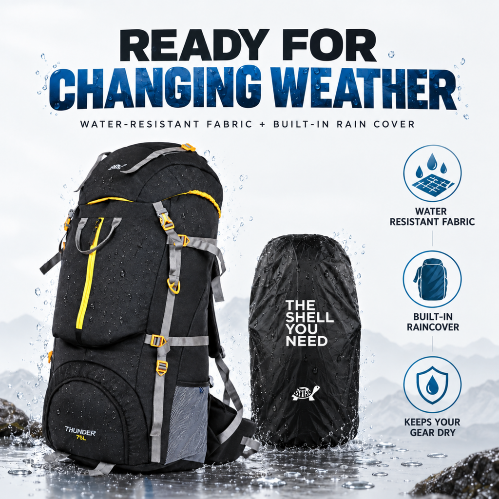 Thunder 75L Rucksack for Trekking & Travel | Hiking Backpack with Rain Cover (black)