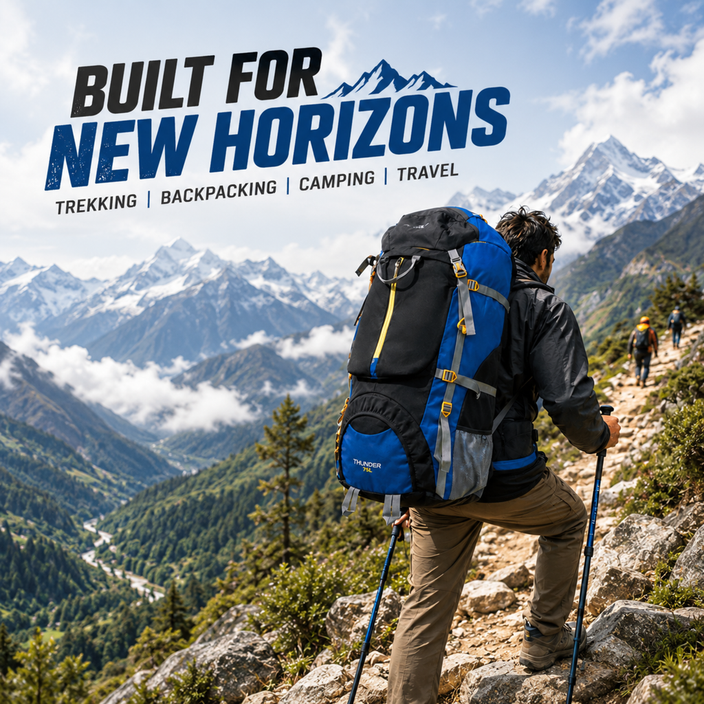 Thunder 75L Rucksack for Trekking &amp; Travel | Hiking Backpack with Rain Cover (black/teal blue)