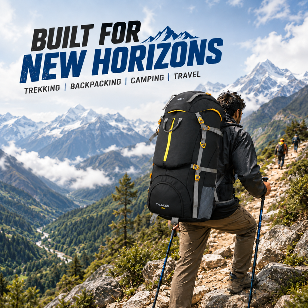 Thunder 75L Rucksack for Trekking & Travel | Hiking Backpack with Rain Cover (black)