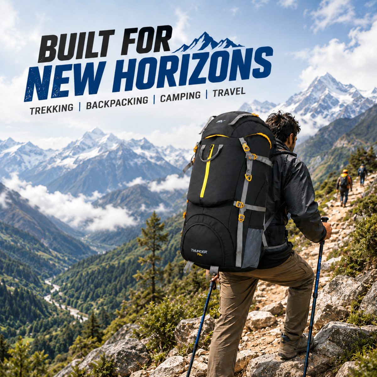 Thunder 75L Rucksack for Trekking & Travel | Hiking Backpack with Rain Cover (black)