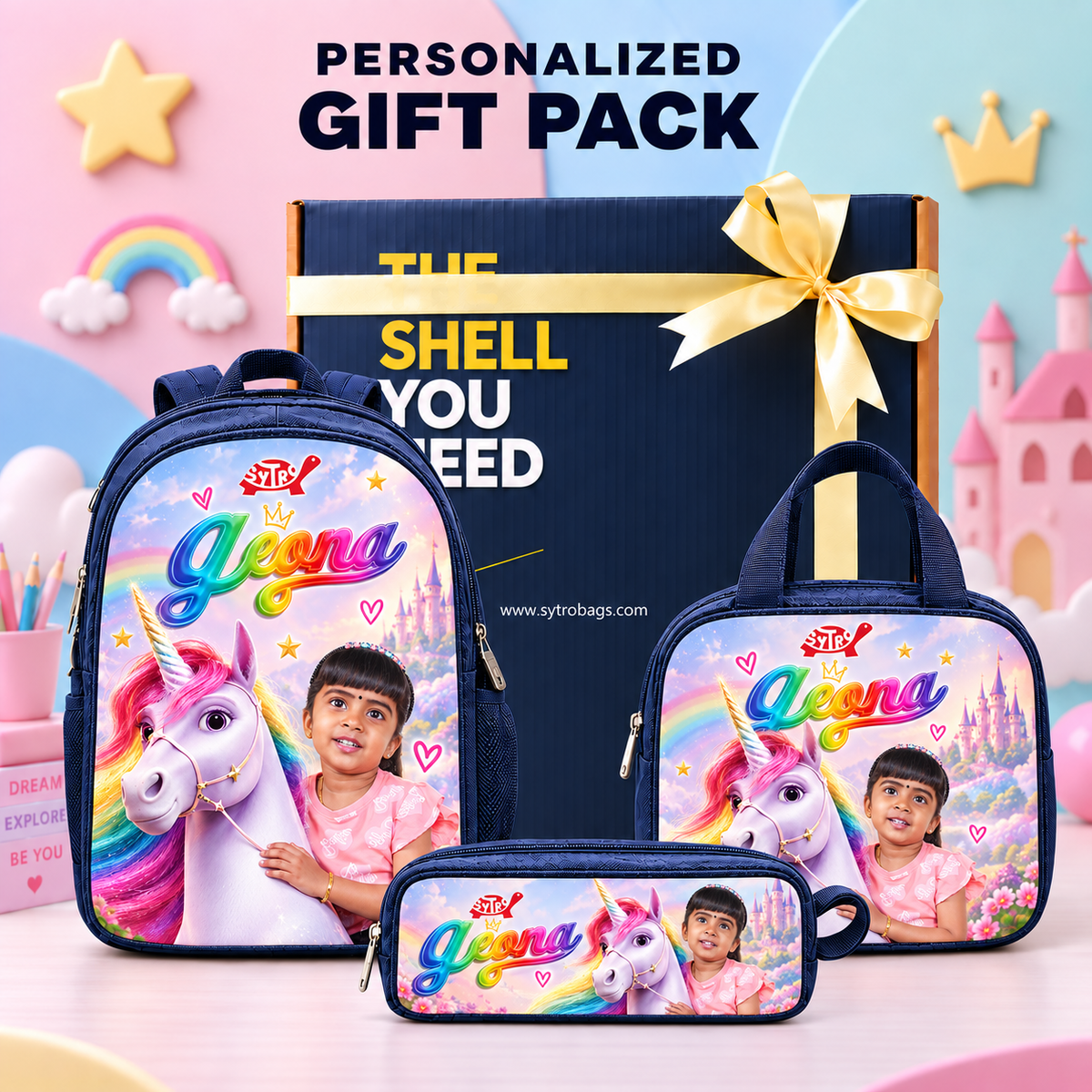 Unicorn Rider School Combo — 15L Bag + Lunch Bag + Pencil Pouch
