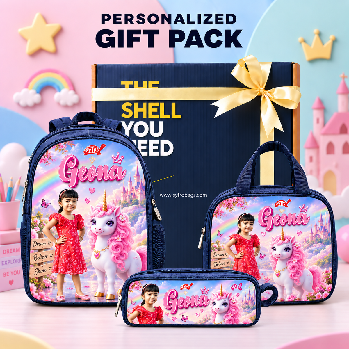 UniDream School Combo — 15L Bag + Lunch Bag + Pencil Pouch