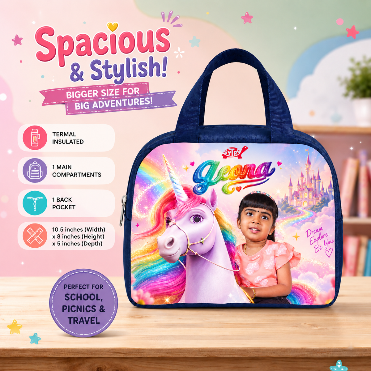 Unicorn Rider School Combo — 31L Bag + Lunch Bag + Pencil Pouch