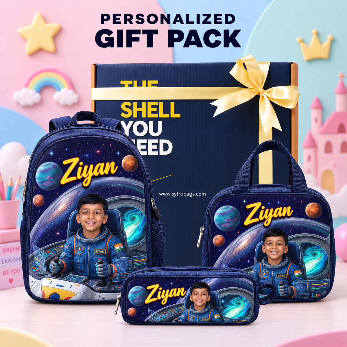 Galaxy Rider School Combo — 15L Bag + Lunch Bag + Pencil Pouch