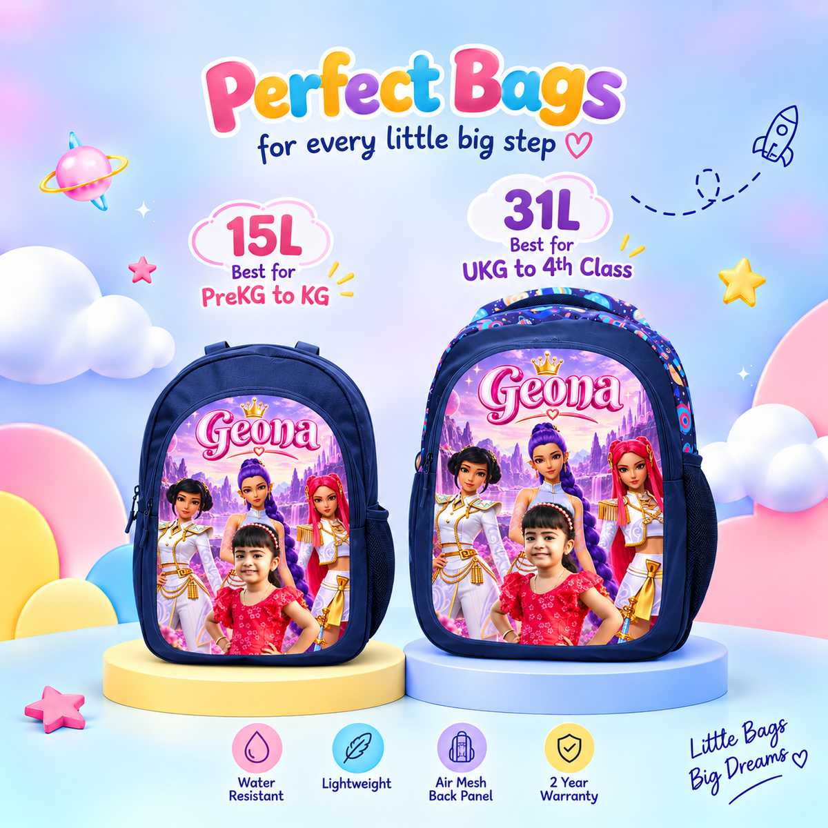 Popz School Combo — 31L Bag + Lunch Bag + Pencil Pouch