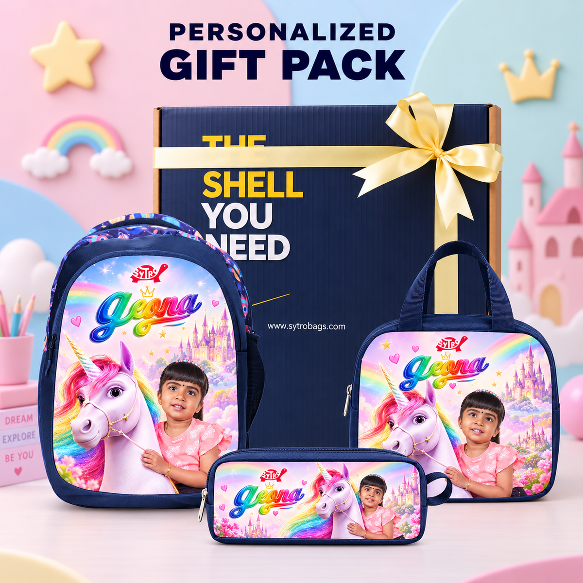 Unicorn Rider School Combo — 31L Bag + Lunch Bag + Pencil Pouch