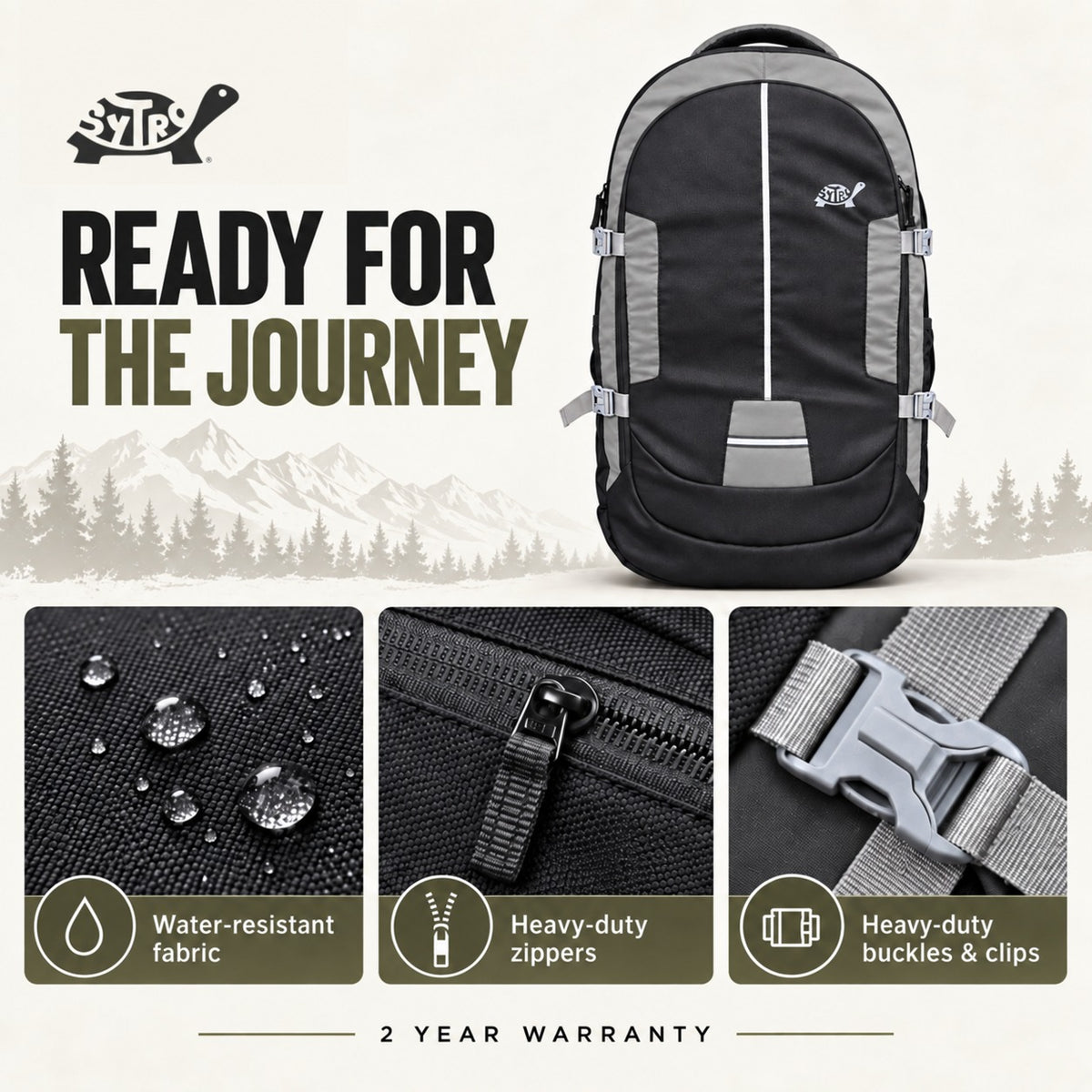 SYTRO Camo 60L Trekking & Travel Backpack with Laptop Sleeve, Water-Resistant GRAY